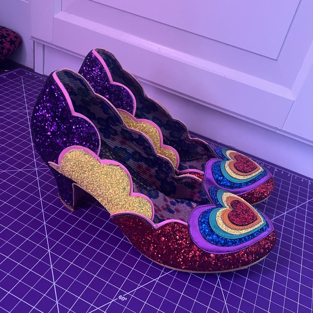 Irregular choice "Rainbow of Love" kitten glitter low heels size 11 women